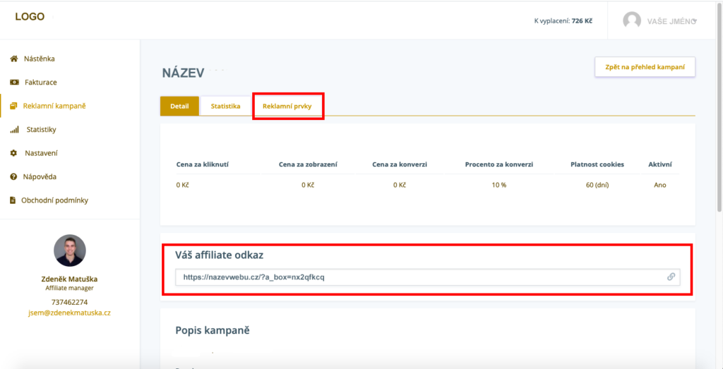Reklamní prvky v affiliate programu