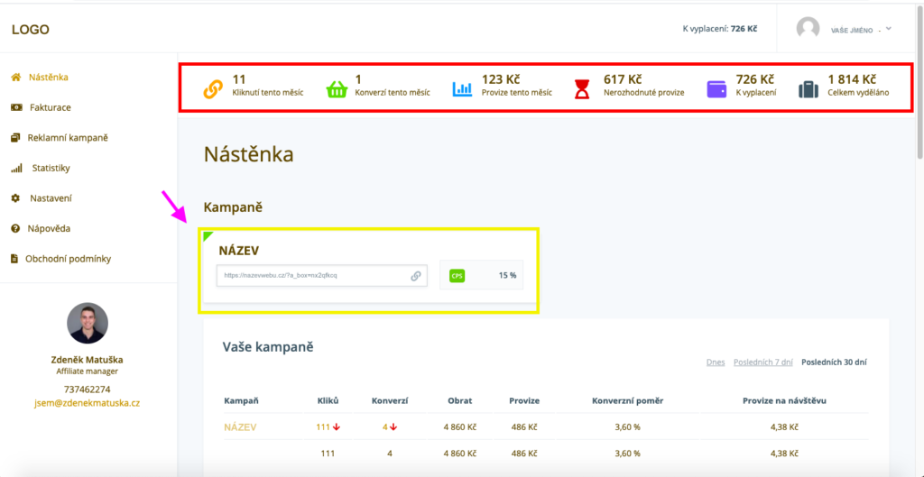Rozhraní affiliate programu