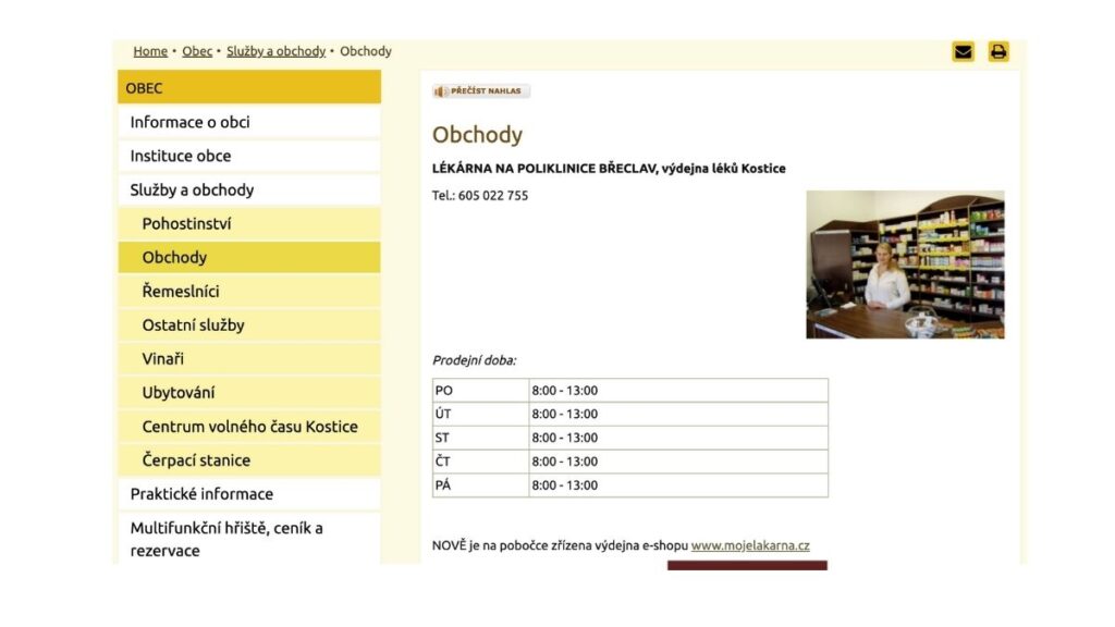 Odkaz z webu obce